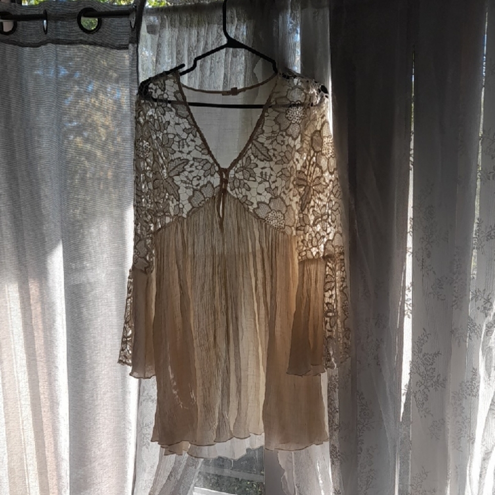 Boho Lace & Chiffon Tunic Top Or Dress - Cream